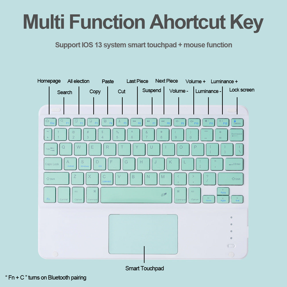 Universal Bluetooth Keyboard Mouse Set Black 10" Backlit
